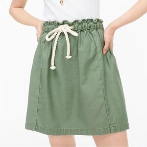 NWT J. Crew Tie Waist Pull On Skirt 100% Cotton Green Large